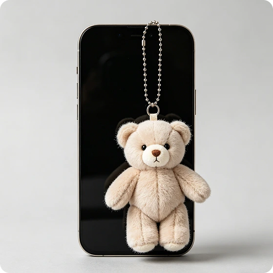 The Bear AI plush phone charm